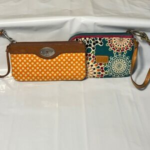 Fossil Key-Per Wristlet Pouch Set Womens OS Multicolor Polka Dot Floral lot of 2